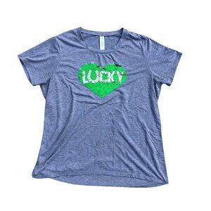 Way to Celebrate St. Patrick's Day T Shirt Women's 2XL Lucky Charm Grey Sparkle 